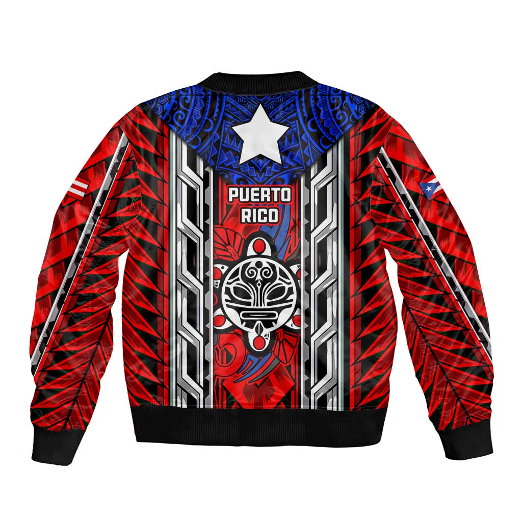 Puerto Rico Bomber Jacket with Tribal Patterns, Flag Emblem, and Taino Symbol Design