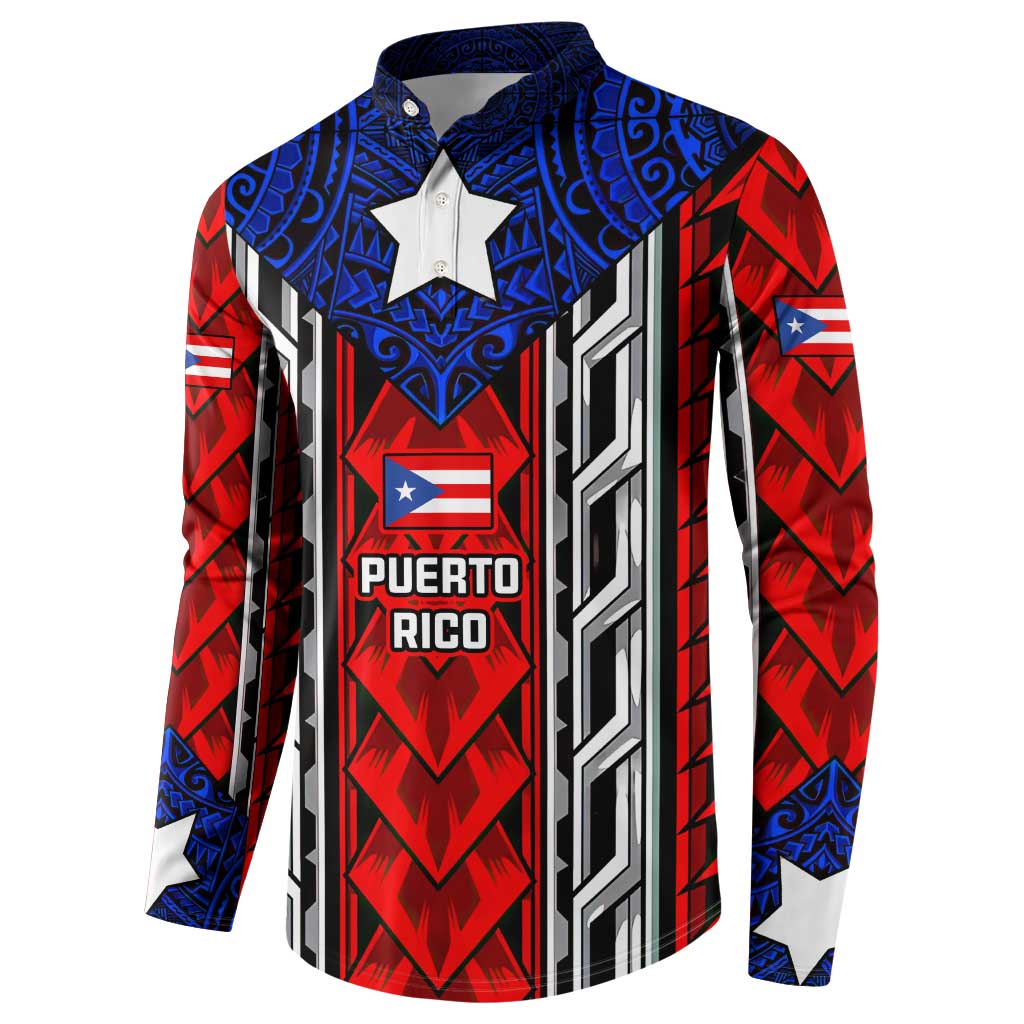 Puerto Rico Button Sweatshirt with Tribal Patterns, Flag Emblem, and Taino Symbol Design