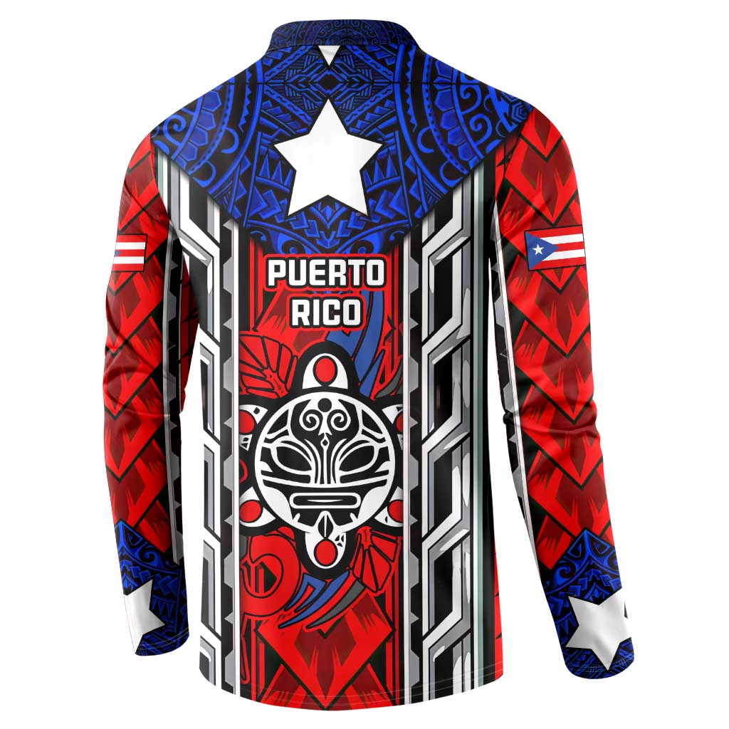 Puerto Rico Button Sweatshirt with Tribal Patterns, Flag Emblem, and Taino Symbol Design