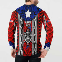 Puerto Rico Button Sweatshirt with Tribal Patterns, Flag Emblem, and Taino Symbol Design