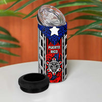Puerto Rico 4 in 1 Can Cooler Tumbler with Tribal Patterns, Flag Emblem, and Taino Symbol Design
