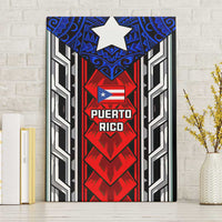 Puerto Rico Canvas Wall Art with Tribal Patterns, Flag Emblem, and Taino Symbol Design