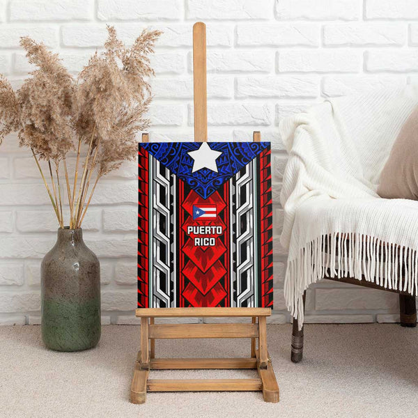 Puerto Rico Canvas Wall Art with Tribal Patterns, Flag Emblem, and ...