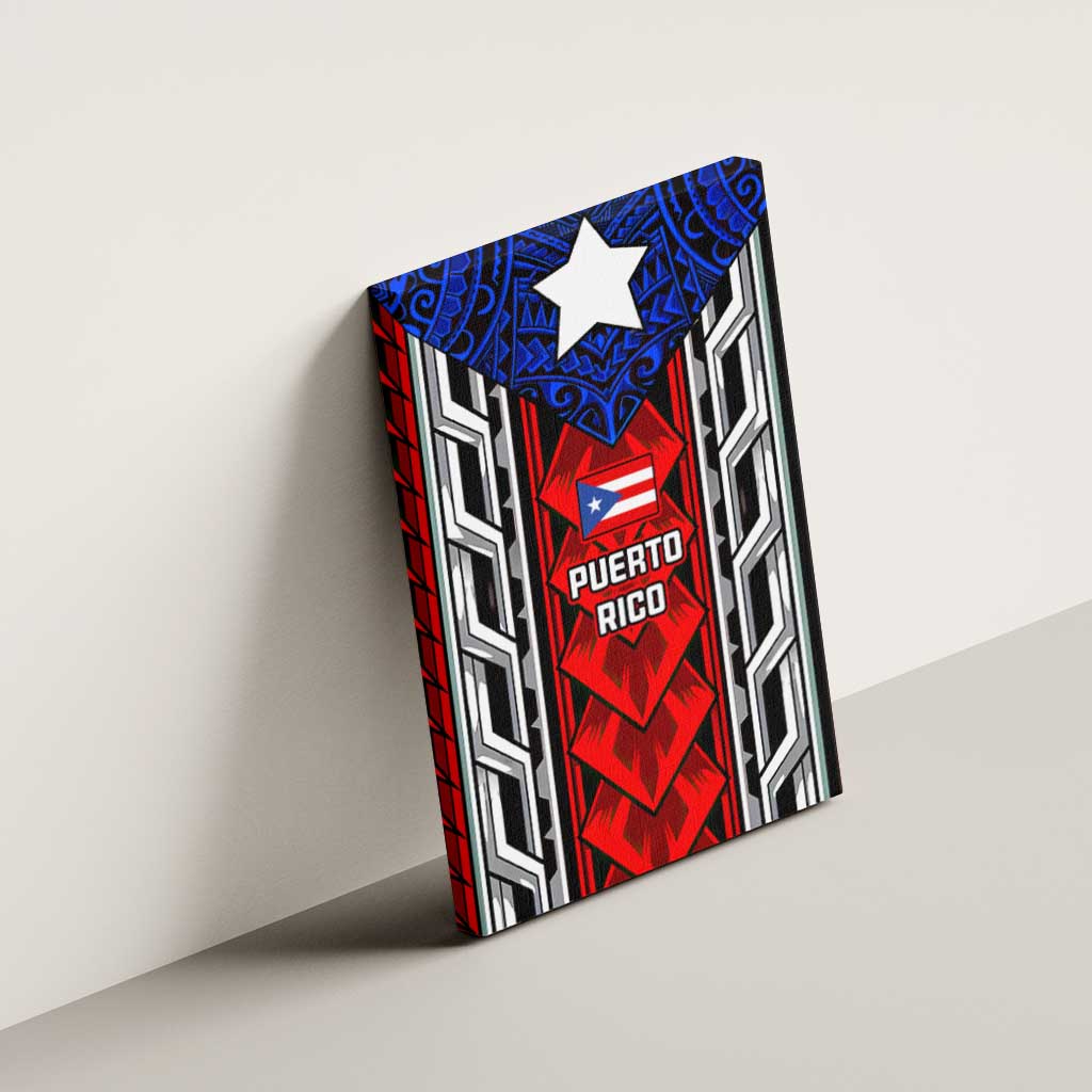 Puerto Rico Canvas Wall Art with Tribal Patterns, Flag Emblem, and Taino Symbol Design