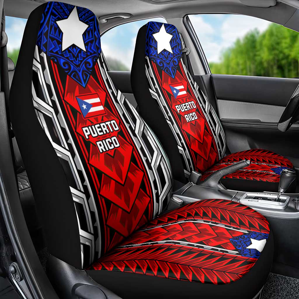 Puerto Rico Car Seat Cover with Tribal Patterns, Flag Emblem, and Taino Symbol Design