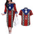 Puerto Rico Couples Matching Off The Shoulder Long Sleeve Dress and Hawaiian Shirt with Tribal Patterns, Flag Emblem, and Taino Symbol Design