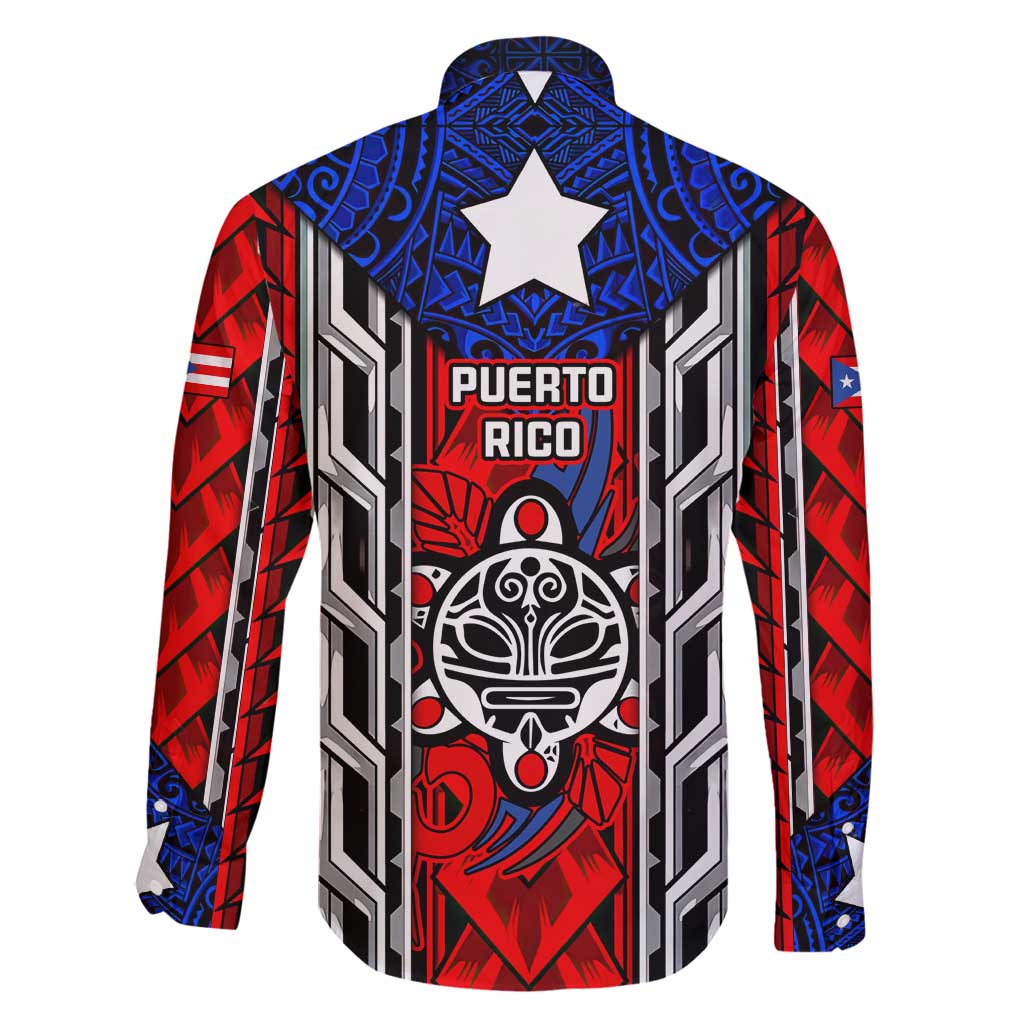 Puerto Rico Family Matching Long Sleeve Bodycon Dress and Hawaiian Shirt with Tribal Patterns, Flag Emblem, and Taino Symbol Design
