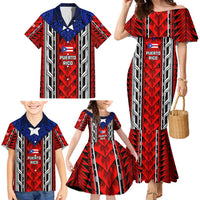 Puerto Rico Family Matching Mermaid Dress and Hawaiian Shirt with Tribal Patterns, Flag Emblem, and Taino Symbol Design