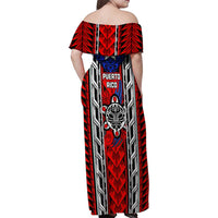 Puerto Rico Family Matching Off Shoulder Maxi Dress and Hawaiian Shirt with Tribal Patterns, Flag Emblem, and Taino Symbol Design