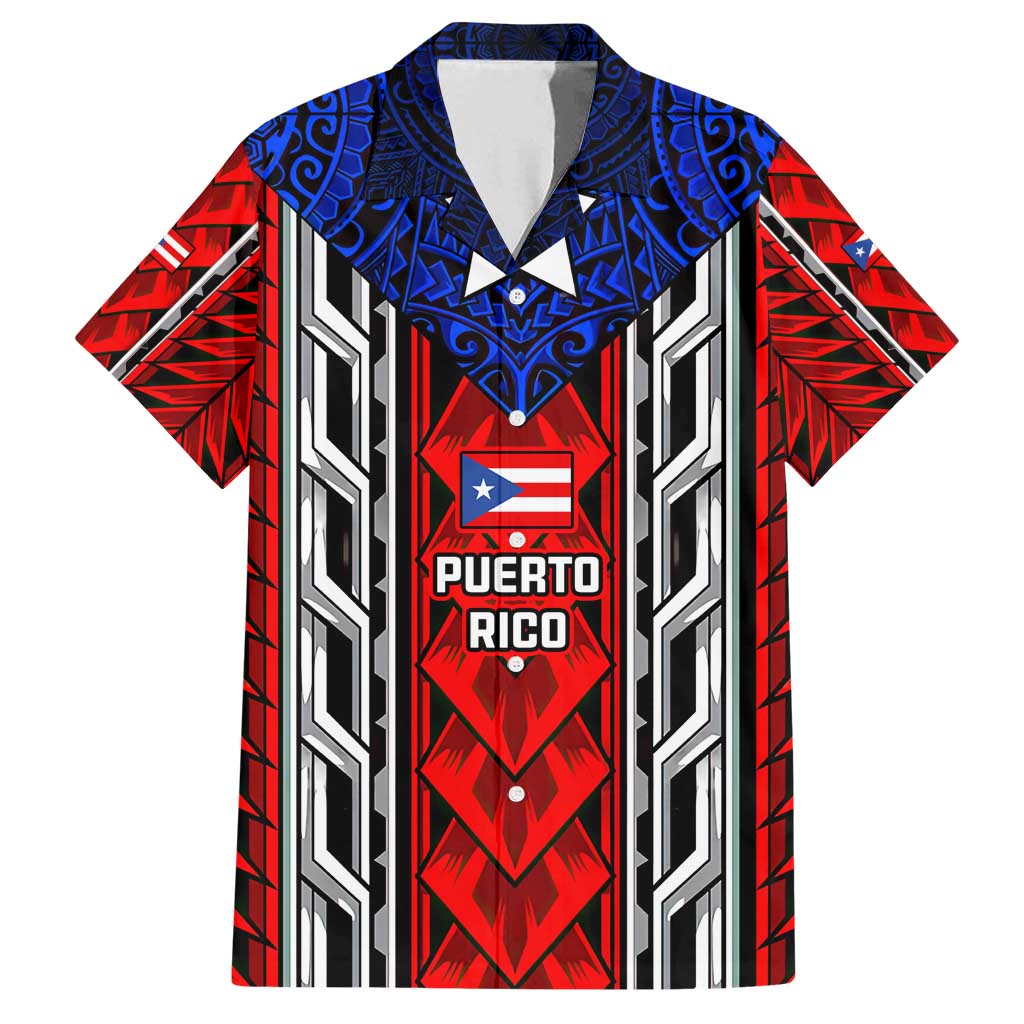 Puerto Rico Family Matching Off Shoulder Short Dress and Hawaiian Shirt with Tribal Patterns, Flag Emblem, and Taino Symbol Design