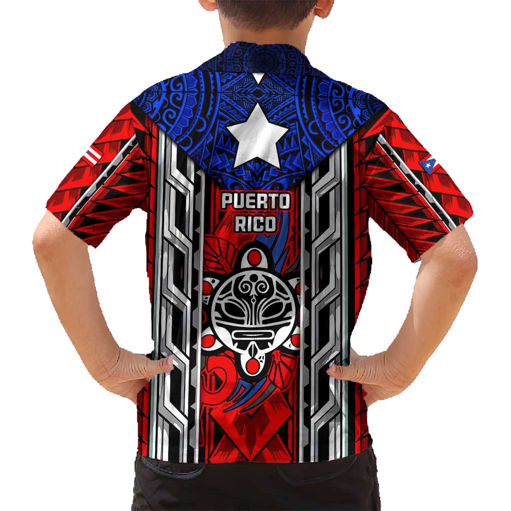 Puerto Rico Family Matching Summer Maxi Dress and Hawaiian Shirt with Tribal Patterns, Flag Emblem, and Taino Symbol Design
