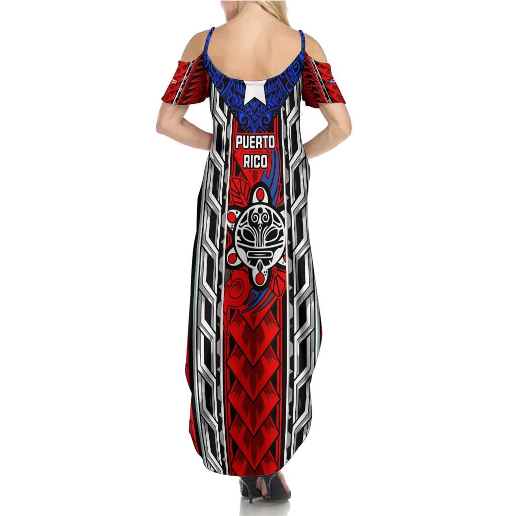 Puerto Rico Family Matching Summer Maxi Dress and Hawaiian Shirt with Tribal Patterns, Flag Emblem, and Taino Symbol Design
