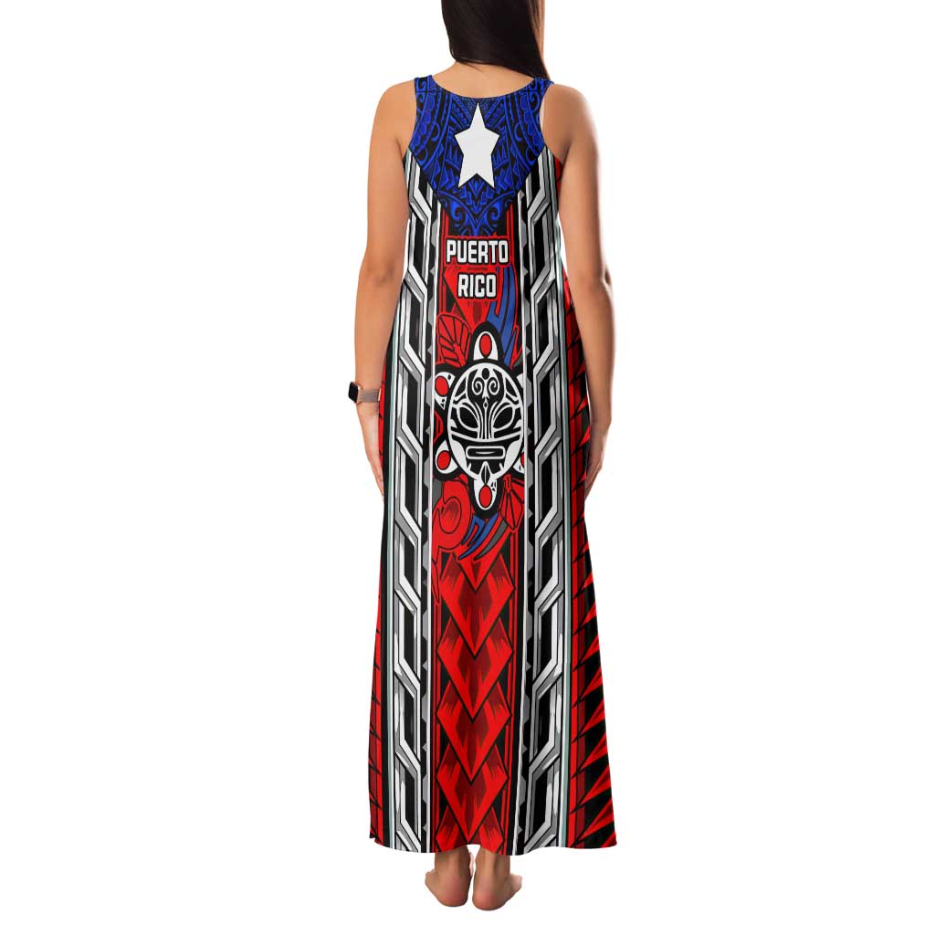 Puerto Rico Family Matching Tank Maxi Dress and Hawaiian Shirt with Tribal Patterns, Flag Emblem, and Taino Symbol Design