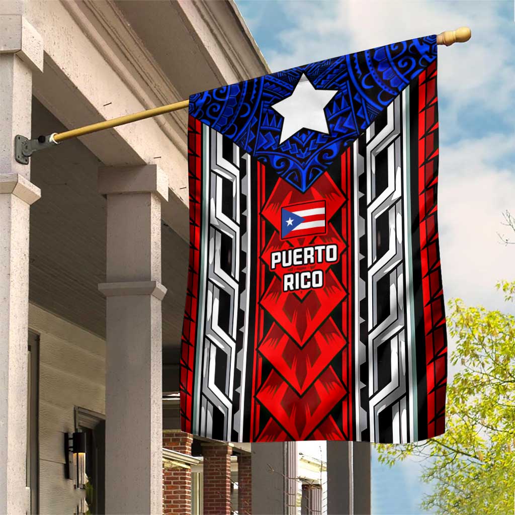 Puerto Rico Garden Flag with Tribal Patterns, Flag Emblem, and Taino Symbol Design