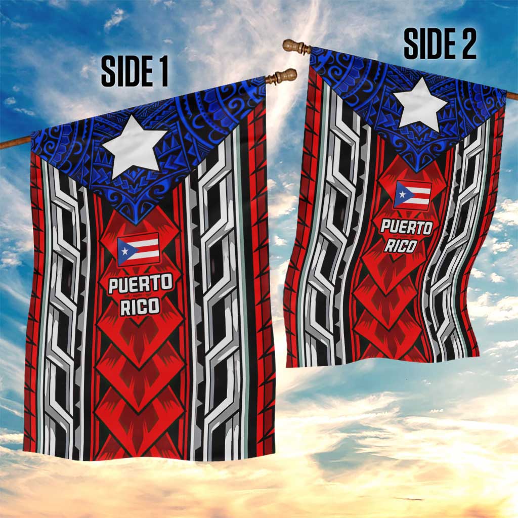 Puerto Rico Garden Flag with Tribal Patterns, Flag Emblem, and Taino Symbol Design