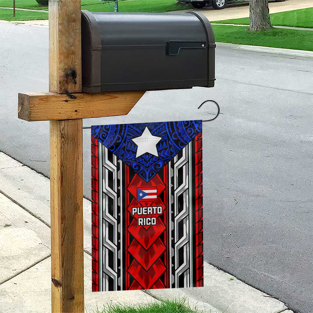 Puerto Rico Garden Flag with Tribal Patterns, Flag Emblem, and Taino Symbol Design