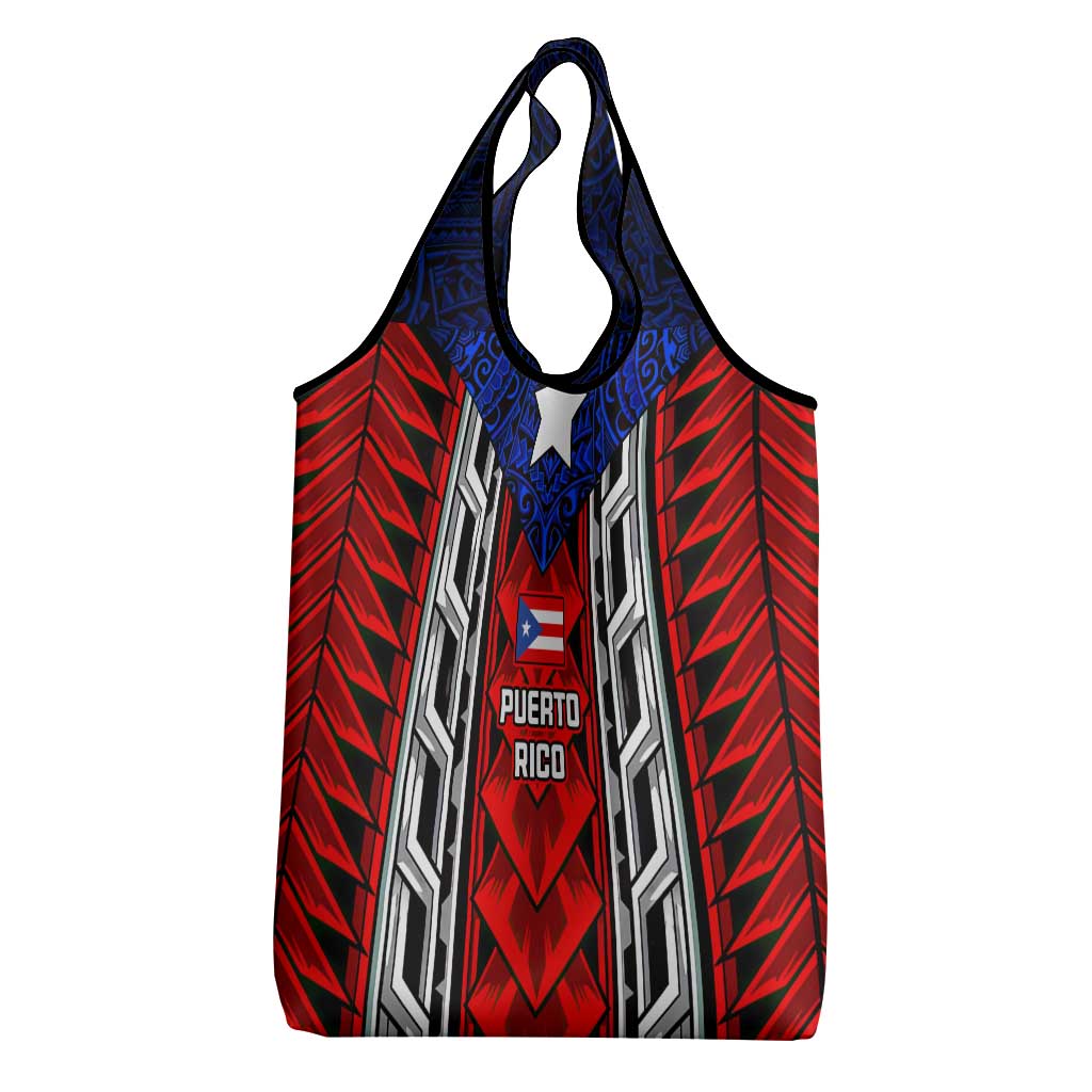 Puerto Rico Grocery Bag with Tribal Patterns, Flag Emblem, and Taino Symbol Design