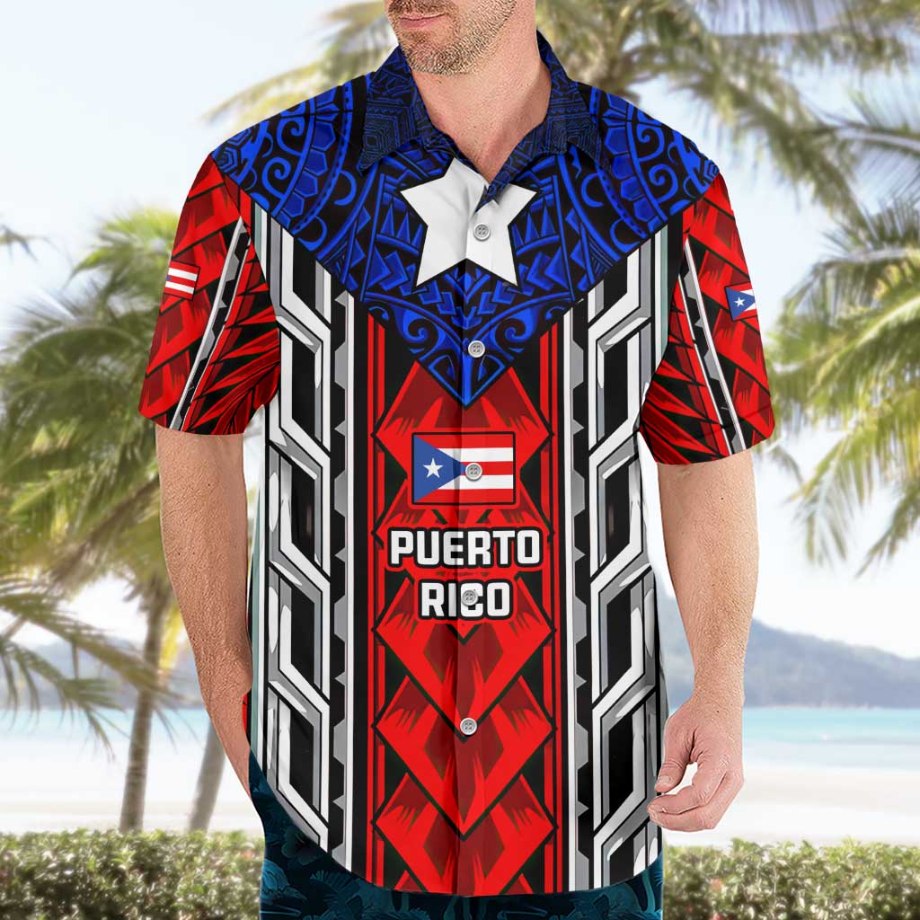 Puerto Rico Hawaiian Shirt with Tribal Patterns, Flag Emblem, and Taino Symbol Design
