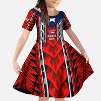 Puerto Rico Kid Short Sleeve Dress with Tribal Patterns, Flag Emblem, and Taino Symbol Design