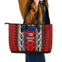 Puerto Rico Leather Tote Bag with Tribal Patterns, Flag Emblem, and Taino Symbol Design