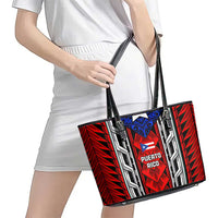 Puerto Rico Leather Tote Bag with Tribal Patterns, Flag Emblem, and Taino Symbol Design