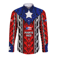 Puerto Rico Long Sleeve Button Shirt with Tribal Patterns, Flag Emblem, and Taino Symbol Design