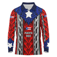 Puerto Rico Long Sleeve Polo Shirt with Tribal Patterns, Flag Emblem, and Taino Symbol Design