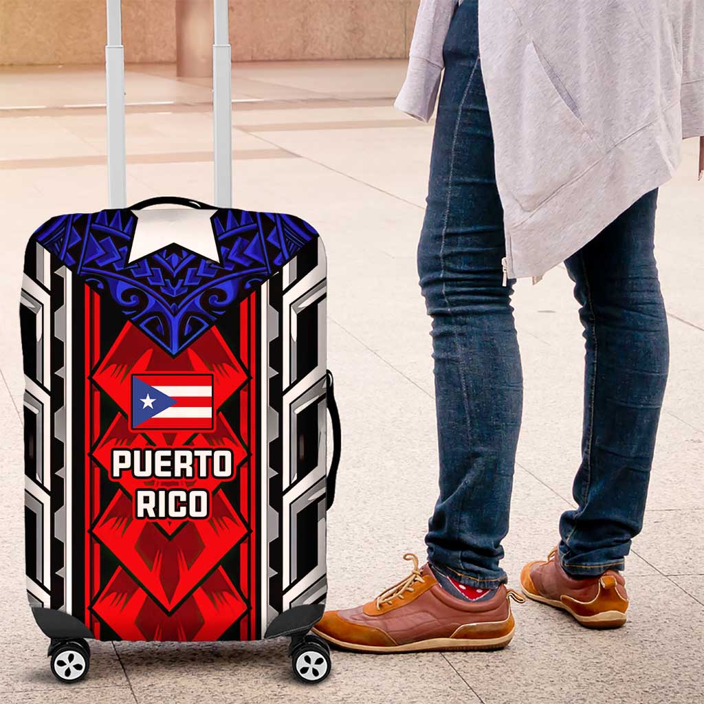 Puerto Rico Luggage Cover with Tribal Patterns, Flag Emblem, and Taino Symbol Design