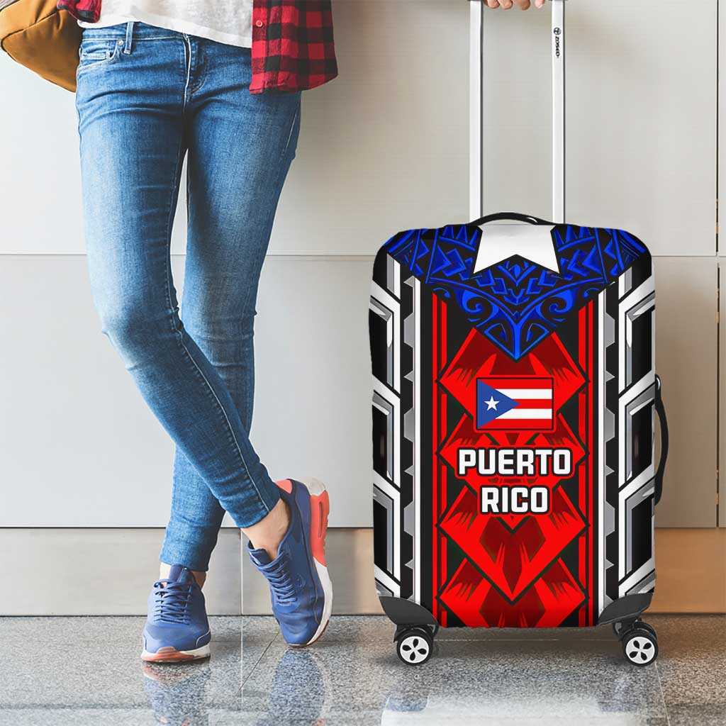 Puerto Rico Luggage Cover with Tribal Patterns, Flag Emblem, and Taino Symbol Design