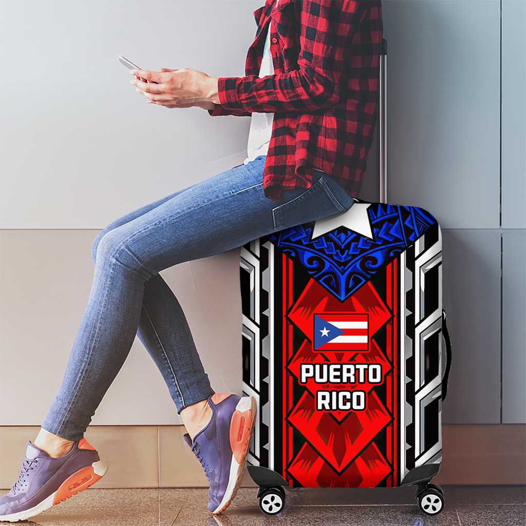 Puerto Rico Luggage Cover with Tribal Patterns, Flag Emblem, and Taino Symbol Design