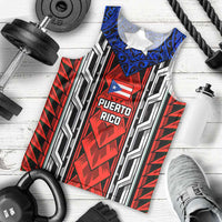 Puerto Rico Men Tank Top with Tribal Patterns, Flag Emblem, and Taino Symbol Design