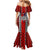 Puerto Rico Mermaid Dress with Tribal Patterns, Flag Emblem, and Taino Symbol Design
