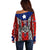 Puerto Rico Off Shoulder Sweater with Tribal Patterns, Flag Emblem, and Taino Symbol Design