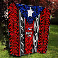 Puerto Rico Quilt with Tribal Patterns, Flag Emblem, and Taino Symbol Design