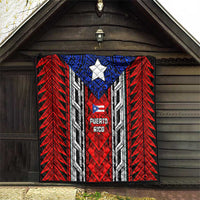 Puerto Rico Quilt with Tribal Patterns, Flag Emblem, and Taino Symbol Design