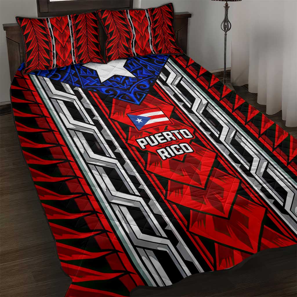 Puerto Rico Quilt Bed Set with Tribal Patterns, Flag Emblem, and Taino Symbol Design