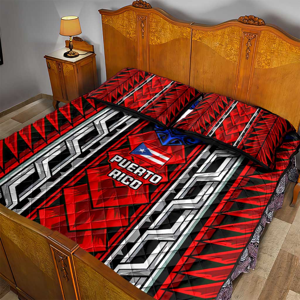 Puerto Rico Quilt Bed Set with Tribal Patterns, Flag Emblem, and Taino Symbol Design