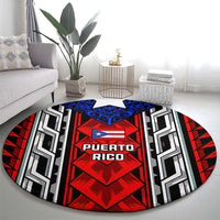 Puerto Rico Round Carpet with Tribal Patterns, Flag Emblem, and Taino Symbol Design