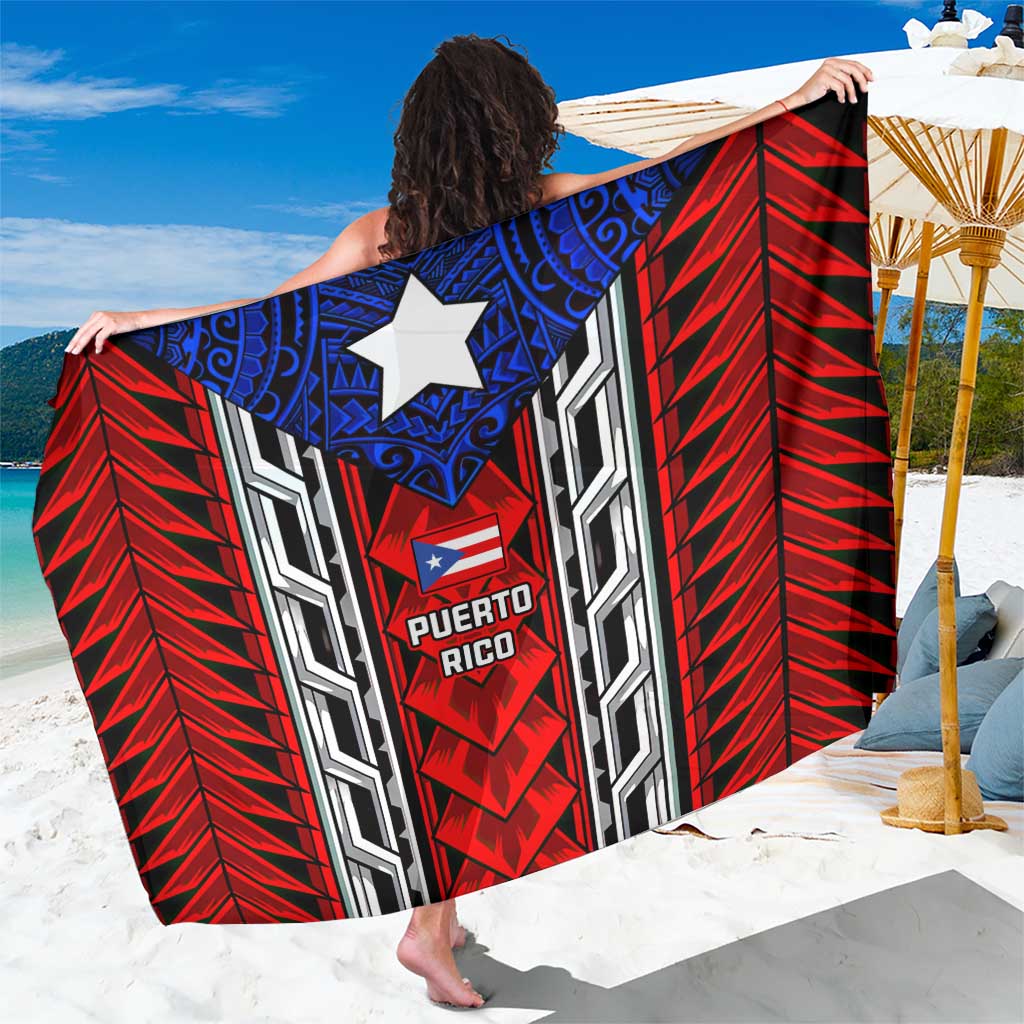 Puerto Rico Sarong with Tribal Patterns, Flag Emblem, and Taino Symbol Design