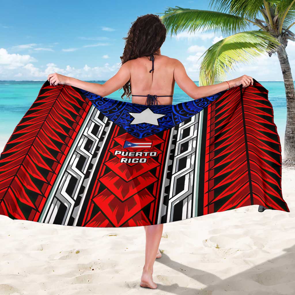 Puerto Rico Sarong with Tribal Patterns, Flag Emblem, and Taino Symbol Design