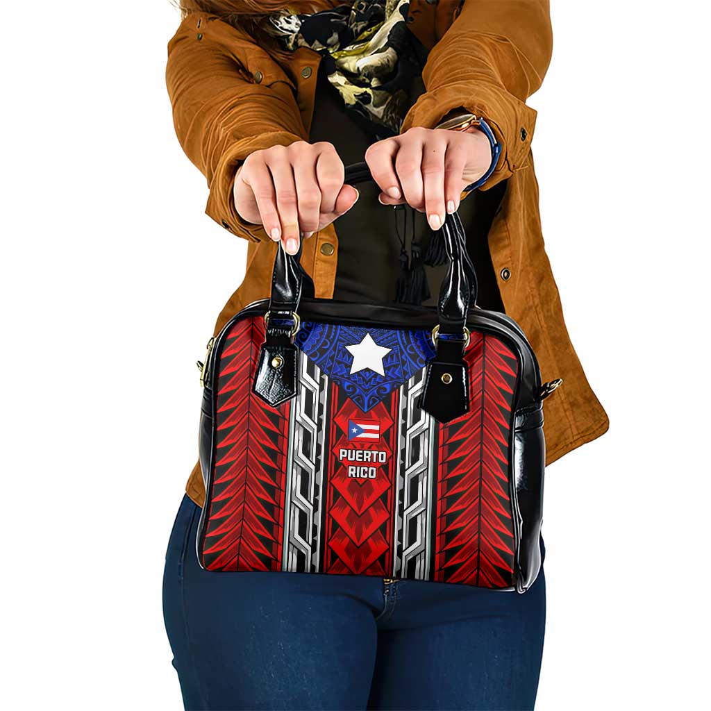 Puerto Rico Shoulder Handbag with Tribal Patterns, Flag Emblem, and Taino Symbol Design