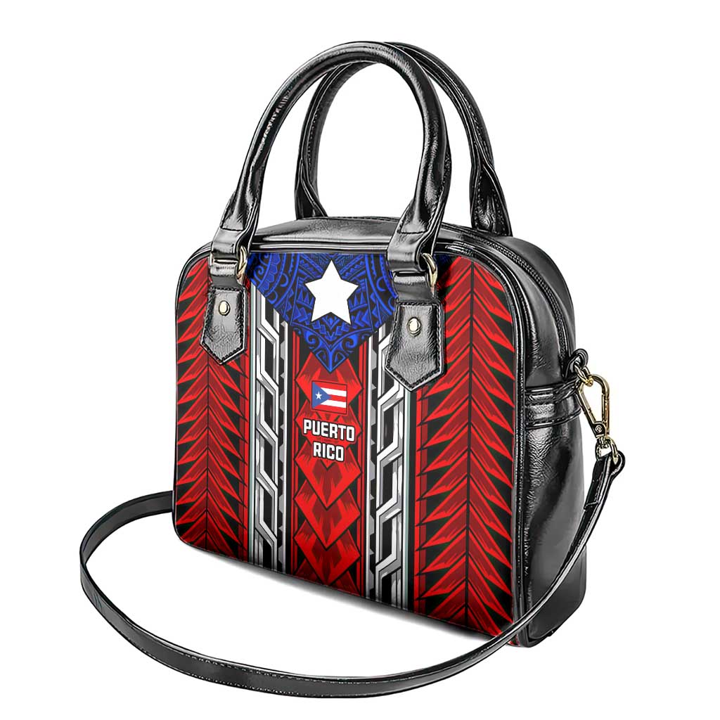 Puerto Rico Shoulder Handbag with Tribal Patterns, Flag Emblem, and Taino Symbol Design
