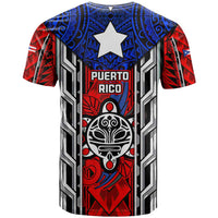 Puerto Rico T Shirt with Tribal Patterns, Flag Emblem, and Taino Symbol Design