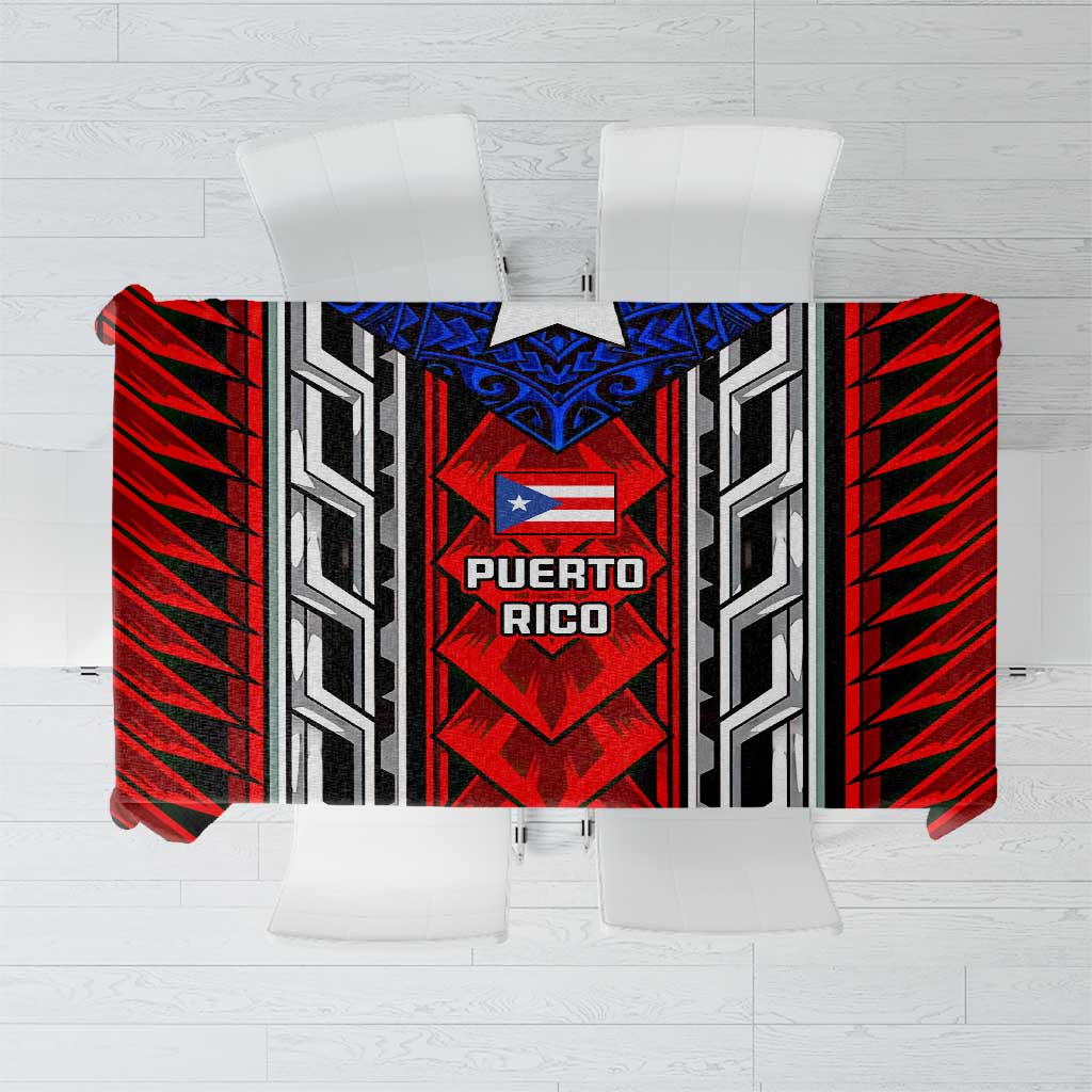 Puerto Rico Tablecloth with Tribal Patterns, Flag Emblem, and Taino Symbol Design