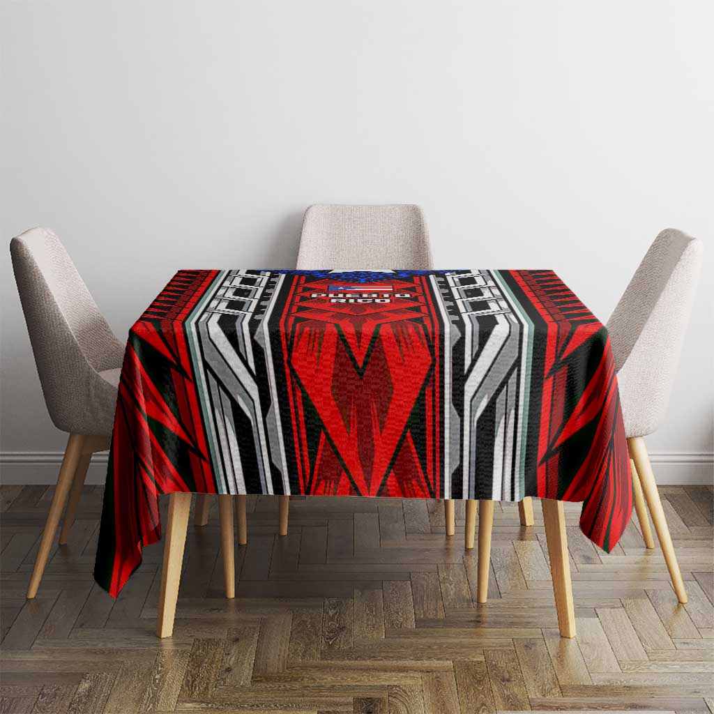 Puerto Rico Tablecloth with Tribal Patterns, Flag Emblem, and Taino Symbol Design