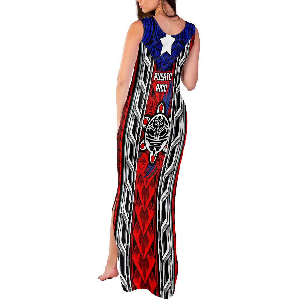 Puerto Rico Tank Maxi Dress with Tribal Patterns, Flag Emblem, and Taino Symbol Design