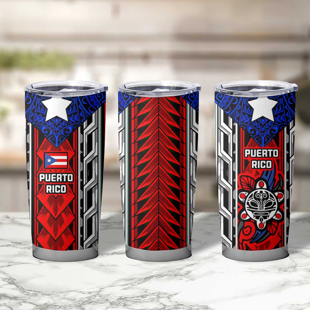 Puerto Rico Tumbler Cup with Tribal Patterns, Flag Emblem, and Taino Symbol Design