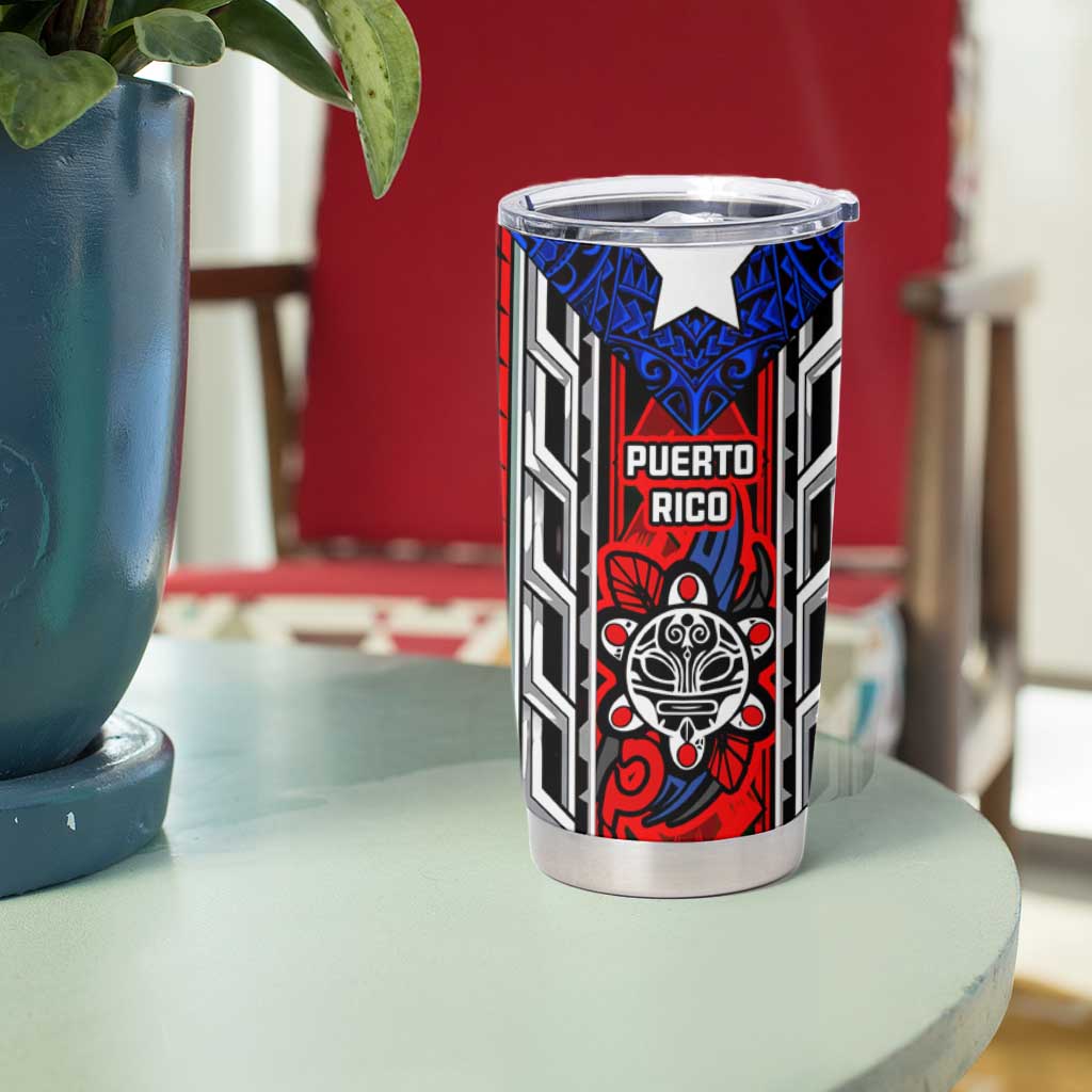 Puerto Rico Tumbler Cup with Tribal Patterns, Flag Emblem, and Taino Symbol Design