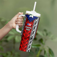 Puerto Rico Tumbler With Handle with Tribal Patterns, Flag Emblem, and Taino Symbol Design