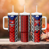 Puerto Rico Tumbler With Handle with Tribal Patterns, Flag Emblem, and Taino Symbol Design
